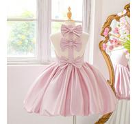 Vestito da principessa per ragazze, vestito da principessa elegante senza maniche con collo a barchetta, fiocco, gonna a ruota e design traforato, adatto per performance in occasioni festive, feste di