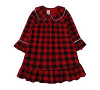 Vestito da ragazza a maniche lunghe a 140 maniche increspate, elegante abito da notte a quadri, in cotone, per bambini, comodo, delicato sulla pelle, loungewear pigiama, minimalista, sciolto, autunno