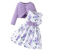 Vestito da ragazza a maniche lunghe cardigan per bambini abiti estivi con fiori ad una linea abiti da festa per 2-8 anni, viola., 4-5 Anni