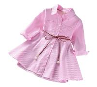 Vestito da ragazza a maniche lunghe, motivo a righe, per il tempo libero, per bambini, in cotone, linea ad A, abbigliamento per la primavera, l'autunno, tutti i giorni, la scuola, le vacanze, le feste