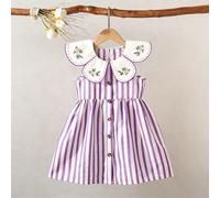 Vestito da ragazza con colletto alla Peter Pan a righe rosse e bianche, fresco ed energetico per l'estate, stile retrò carino, adatto per parchi di divertimento, feste a tema, vacanze, raduni e altre