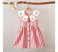 Vestito da ragazza con colletto alla Peter Pan a righe rosse e bianche, fresco ed energico per l'estate, stile retrò carino, adatto per parchi di divertimento, feste a tema, vacanze, raduni e altre oc