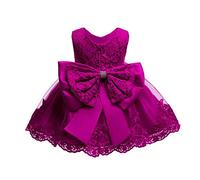 Vestito da Ragazza Festa in Pizzo per Bambini Abiti da Sposa Damigella d'Onore Bowknot Tutu Abito da Compleanno Principessa Senza Maniche Formale Battesimo Sera Cerimonia Vestiti Fucsia 3-4 Anni
