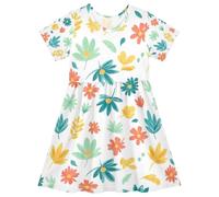 Vestito da ragazza floreale colorato con maniche corte UPF50 tessuto lavorato a maglia una linea di vestito estivo per bambini, 2T, Motivo floreale colorato., 4 anni