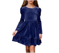 Vestito da ragazza in velluto per la festa di fine anno, invernale, a maniche lunghe, elegante, per serate, vestito da cerimonia, alla moda, con fiocco sul retro, lunghezza fino al ginocchio