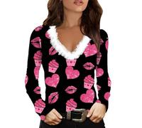 Vestito da ragazza per San Valentino, con stampa a cuore, a maniche lunghe, per fine settimana, basic, casual, colletto soffice, scollo a V, vestibilità normale, alla moda da donna 2024, marrone, S