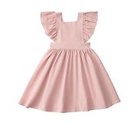 Vestito da ragazza tinta unita Manica a mosca Indietro Papillon Abito Compleanno Scuola Parco Bambini Ragazze Nero, Colore: rosa., 4-5 Jahre