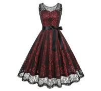 Vestito da Sera Abito da Donna Abito da Ballo Vintage Senza Maniche a Rete Trasparente Abito da Cocktail Anni '50 Abiti Suit Collo Pizzo Retro Cocktail Anni '50 '60 Rock Audrey Hepburn Vestito Mini