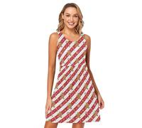 Vestito da sole da donna con canne di pan di zenzero rosso bianco natalizio swing senza maniche abito prendisole casual, Bastone di zucchero di pan di zenzero bianco rosso natalizio, L