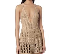 Vestito da spiaggia da donna, camicia a collo rotondo, nasconde costumi e sarongs da spiaggia, bikini cover up, per costume da bagno casual, abito da spiaggia camicetta da donna, cachi., L