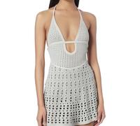 Vestito da spiaggia da donna, camicia a collo rotondo, nasconde costumi e sarongs da spiaggia, bikini cover up, per costume da bagno casual, abito da spiaggia camicetta da donna, bianco, M