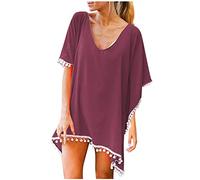 Vestito da spiaggia da donna, estivo, bikini con frange, da donna, Pareo da spiaggia in chiffon, costume da bagno largo Caftano telo da spiaggia
