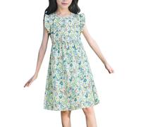 Vestito da spiaggia, per il tempo libero, per adolescenti, lunghezza al ginocchio, per bambini, casual, a maniche corte, da principessa, per bambini, 2-12 anni, verde, 11-12 Anni