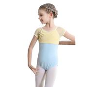 Vestito Danza Bimba Bambina Body Danza Classica tutù con Ginnastica Artistica Abbigliamento Sportivo Estate Maniche Corte Spalline Saggio Ballerina Costume Allenamento Ragazza (A02-Yellow, 8-9 Years)