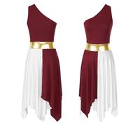 Vestito Danza Donna Abito da danza classica asimmetrico a blocchi di colore da donna, costume da danza lirica moderna e contemporanea, abbigliamento da ballo for spettacoli teatrali(Burgundy,S)