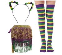 Vestito Di Carnevale Donna-Set di travestimenti con paillettes per, costumi da ballo per feste, accessori, set da tre pezzi (Multicolour, One Size)