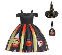 Vestito di Halloween per Bambina Set Abito Da Festa Copricapo Borsetta