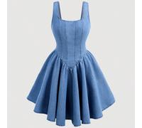 Vestito di jeans elegante con fiocco grande staccabile, apertura sulla schiena, per adolescenti, per la primavera e l estate. Vestito da ragazza per laurea, festa, con design a fiocco, schiena scopert