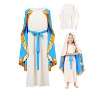 Vestito Di Maria Per Bambine - Vestito Travestimento Mary | Abito da Travestimento con Mantella e Accessori per Halloween e Giochi di Ruolo Bambini