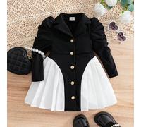 Vestito di moda per neonata, design alla moda per neonata, abito con maniche a gigot, monopetto, orlo plissettato, tessuto morbido che cura la pelle del bambino, prima scelta per lo shopping delle mam