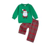 Vestito Di Natale Bambina 5 Anni - Abiti Felpa Con Cappuccio Stampata Di Babbo Natale E Pantaloni A Quadri, Due Pezzi, Abbigliamento Carino Per Le Feste Per Le Più Piccole (Green, 18-24 Months)