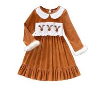 Vestito di Natale Bambina 8 Anni - Elegante Abito da Festa per Ragazze con Ricami E Finiture in Velluto per Le Celebrazioni Festive delle Vacanze E (Brown 9-12 Months)