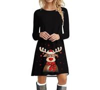 Vestito di Natale da donna a maniche lunghe, vestito maglione invernale girocollo, miniabito rosso bicchiere di vino divertente, vestiti di Natale eleganti per feste di Natale, vestito camicetta top