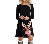 Vestito di Natale da donna a maniche lunghe, vestito maglione invernale girocollo, miniabito rosso bicchiere di vino divertente, vestiti di Natale eleganti per feste di Natale, vestito camicetta top