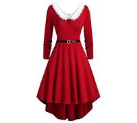 Vestito di Natale da Donna Abiti Babbo Natali Curvy Abito di Velluto Maniche Lunghe Vestiti Natalizio Costume Babbo Natale Invernale Scollo A V Elegante Abito da Sera Vestiti Eleganti Donna Cerimonia
