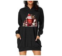 Vestito di Natale da Donna- Abito Natalizie Felpa con Cappuccio Manica Lunga Maglione Natale da Famiglia Taglie Forti Maglione Natale Sweatshirt con Tasche Felpa di Natale Mini Abiti Natale