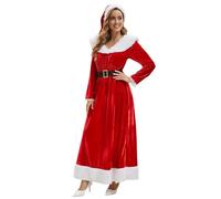 Vestito di Natale da donna con cappuccio rosso Costume da Babbo Natale vestito da Miss Santa con cintura Costume natalizio per donne festa Cos Abiti foderati in peluche