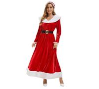 Vestito di Natale da donna con cappuccio rosso Costume da Babbo Natale vestito da Miss Santa con cintura Costume natalizio per donne festa Cos Abiti foderati in peluche