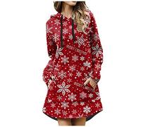 Vestito di Natale da Donna - Maglione di Natale per Donna - Tasca Felpa con Cappuccio Invernale Calda Economica Maniche Lunghe Vestito Felpa Cappuccio Brutto Maglione Natale Fluido Pull Dress Stampato