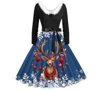 Vestito di Natale da donna, pupazzo di neve, abito vintage con scollo a V, maniche lunghe, anni '50, casual, vestibilità aderente, chic e affascinante, Xmas da sera, cocktail, matrimonio, festa