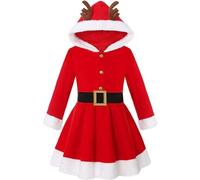 Vestito di Natale da ragazza, rosso, a maniche lunghe, per ragazze, Natale, abito in velluto con cappuccio e cintura, per bambini, costume di Capodanno, costume per Natale, festa di Natale