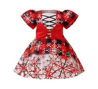 Vestito di Natale da ragazza, rosso, da principessa, abito invernale, a maniche corte, con fiocco e fiocco di neve, tutù, per bambini, abito da principessa, abito da festa di Natale