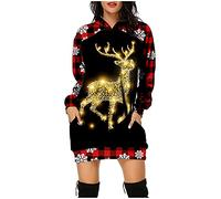Vestito di Natale Donna Abito Natalizie Felpa con Cappuccio Taglie Forti Abiti Felpa Maglie Lunga Stampate Natalizi Costumi di Donna Natale Babbo Mini Abito Invernale Natalizia Carnevale Renna