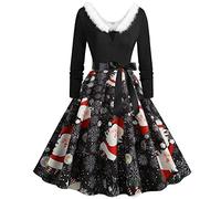 Vestito di Natale Donna Invernale,Abito Donna Elegante con Scollo A V E Maniche Lunghe per Feste Natalizie Stile Anni Cinquanta Tocco Morbido E Lussuoso