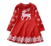 Vestito di Natale Elegante per Bambina Ragazza - Abito Natalizio Neonata Bowknot - Completo Invernale Principessa A-Line da Festa (B Red, 5-6 Anni)