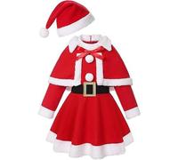 Vestito Di Natale Per Bambine Abito Da Babbo Natale Per Bambina Abito Rosso A Maniche Lunghe Con Cintura Per Cappello Scialle Abito Natalizio Per Bambina Abito Bambina Invernale (Az01-Red, 6-7 Years)