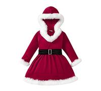Vestito Di Natale Per Bambine, Abito Da Babbo Natale Rosso A Maniche Lunghe Con Cintura, Cappello, Scialle - Invernale (Red-A, 3-4 Years)
