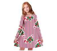 Vestito di Natale per Bambine e Ragazze Elegante Comodo Abito di Natale Bambina Maniche Lunghe con Stampa Costume Natalizio Bambina Abiti da Vacanza per Bambini (D-Watermelon Red, 10-13 Years)