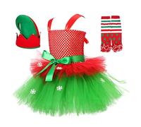 Vestito di Natale per ragazze | Costume di Natale con cappello e calze, senza maniche in tulle come costume da festa per feste fotografiche invernali