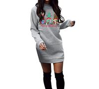 Vestito Donna - Abito Adatto per Le Donne Abito Taglie Forti Abito Maglione Tinta Unita a Maniche Lunghe con Scollo Tondo Autunno e Inverno Natalizio (Grey XL)