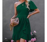 Vestito Donna,Abito da Donna con Una Spalla Sexy Casual Abito A Portafoglio con Volant Vintage Elegante Mini Abito Verde Che Scorre Altalena Abito Estivo Abito Asimmetrico da Cocktail Boho Party Dre