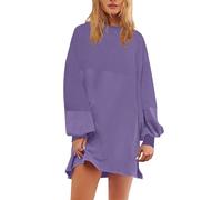 Vestito Donna Casual Felpato Moda Autunno Inverno Lunghe Maniche Comodo Tuniche Morbido Elegante Giornata Libera (Purple, M)