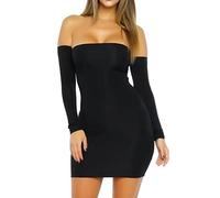 Vestito Donna Corto Elegante a Maniche Lunghe Tubino Nero Sexy AM951-M