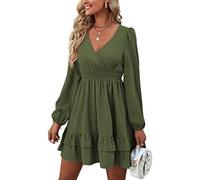 Vestito Donna Corto Midi Abito Maniche Lunghe con Scollo a V Elegante Casual Abiti Swing a Pois Autunnale Vestiti da Sera Casual Discoteca Cocktail Clubwear