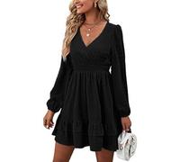 Vestito Donna Corto Midi Abito Maniche Lunghe con Scollo a V Elegante Casual Abiti Swing a Pois Autunnale Vestiti da Sera Casual Discoteca Cocktail Clubwear