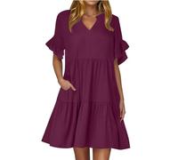 Vestito Donna Elegante Abbigliamento Saldi Manica Corta Vestito Vita Alta Abito Scollo a V Casual Vestiti Mini Vestito Linea A Moda Vestitino Maniche Lanterne per Festa Natale Matrimonioera e L'Estate